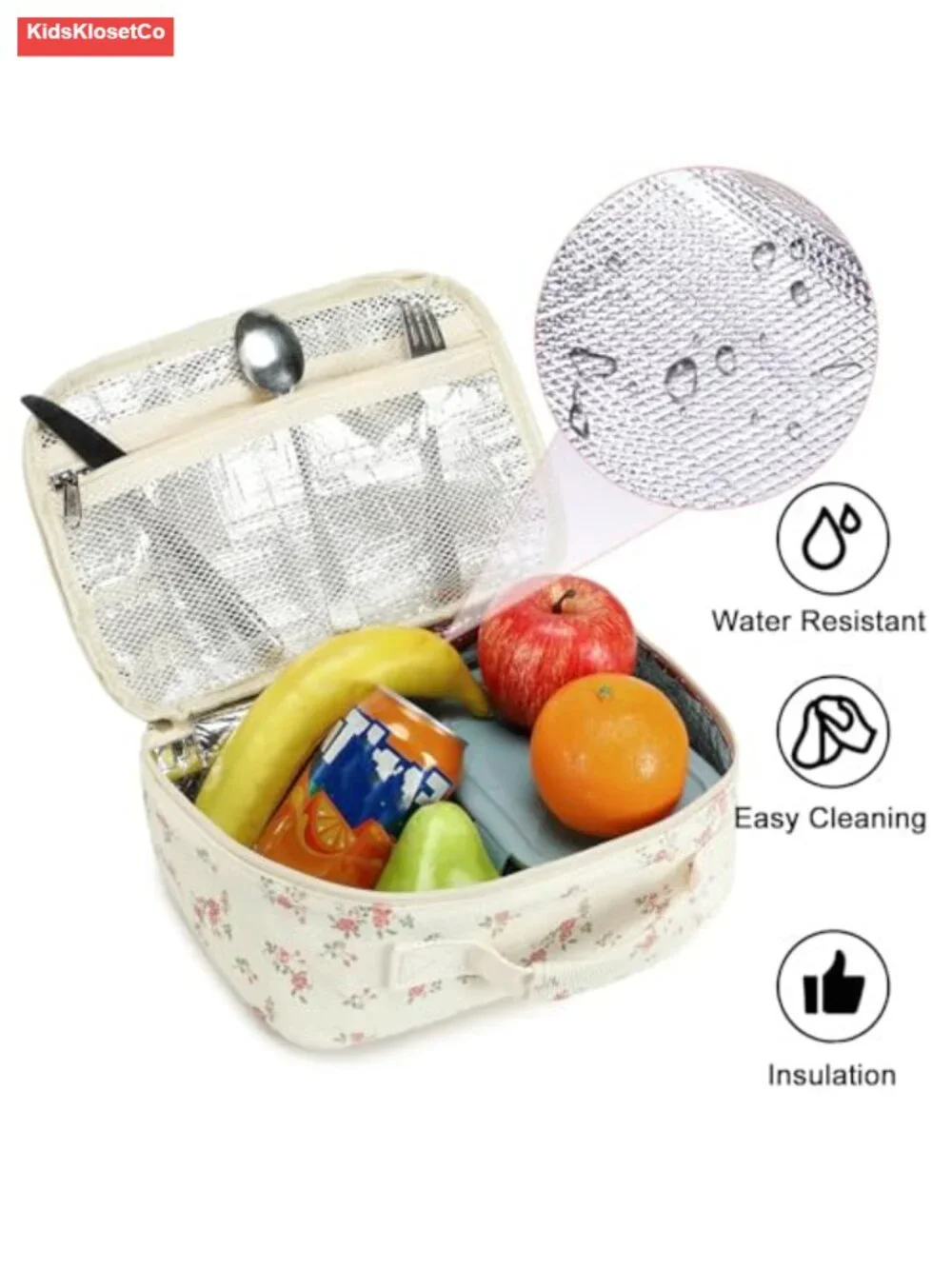 Insulated Lunch Bag Corduroy Kids Girls Waterproof Thermal Tote with External